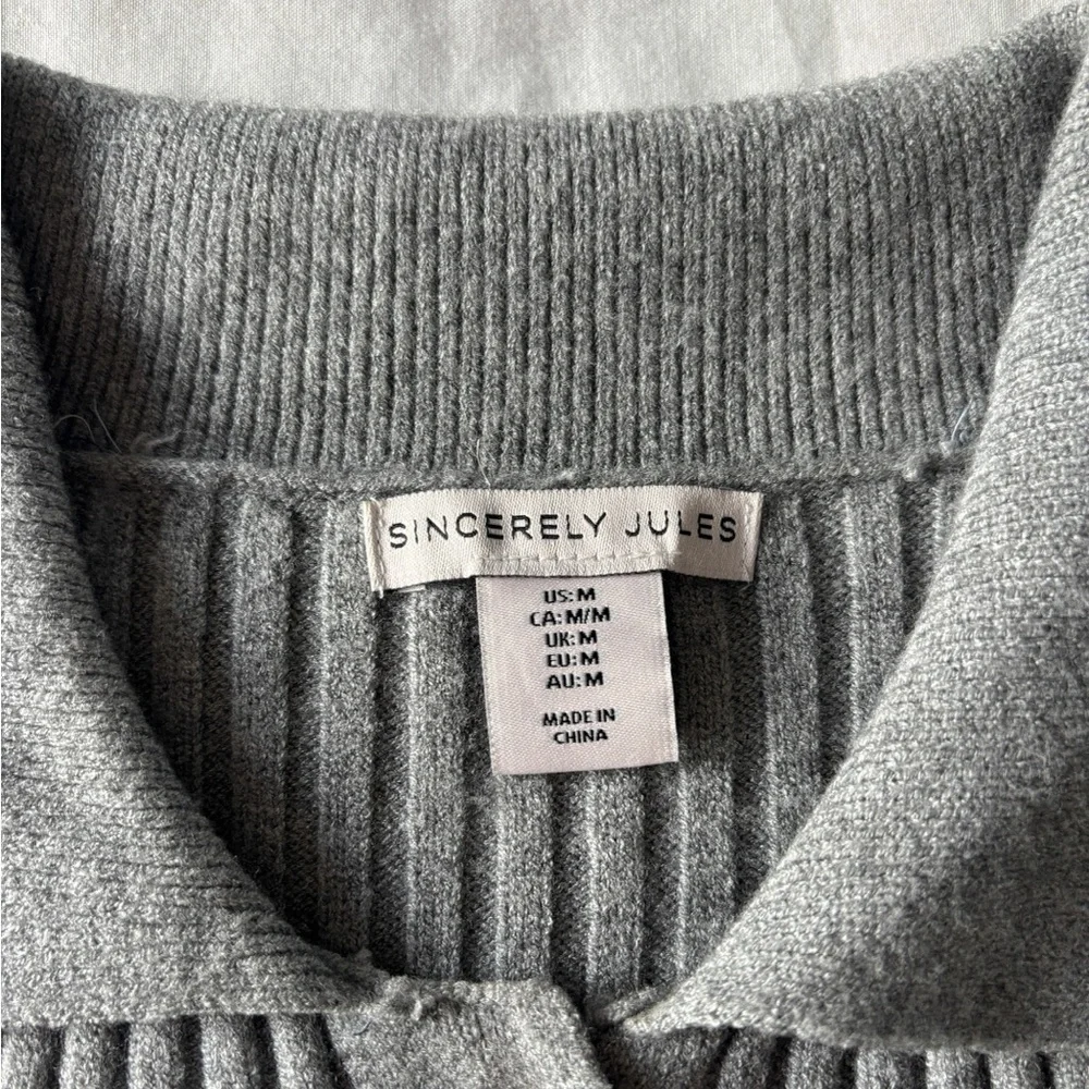 Grey Ribbed Collared Cardigan - Picture 4 of 8